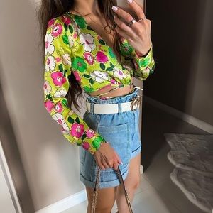 ZARA floral print satin effect cropped blouse top blogger favorite